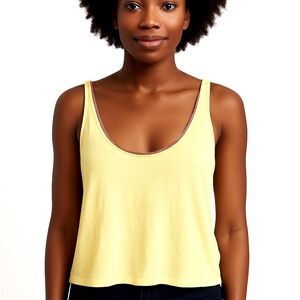 (A53) NEW Free People yellow with multicolored trim tank top, Size Small NWOT